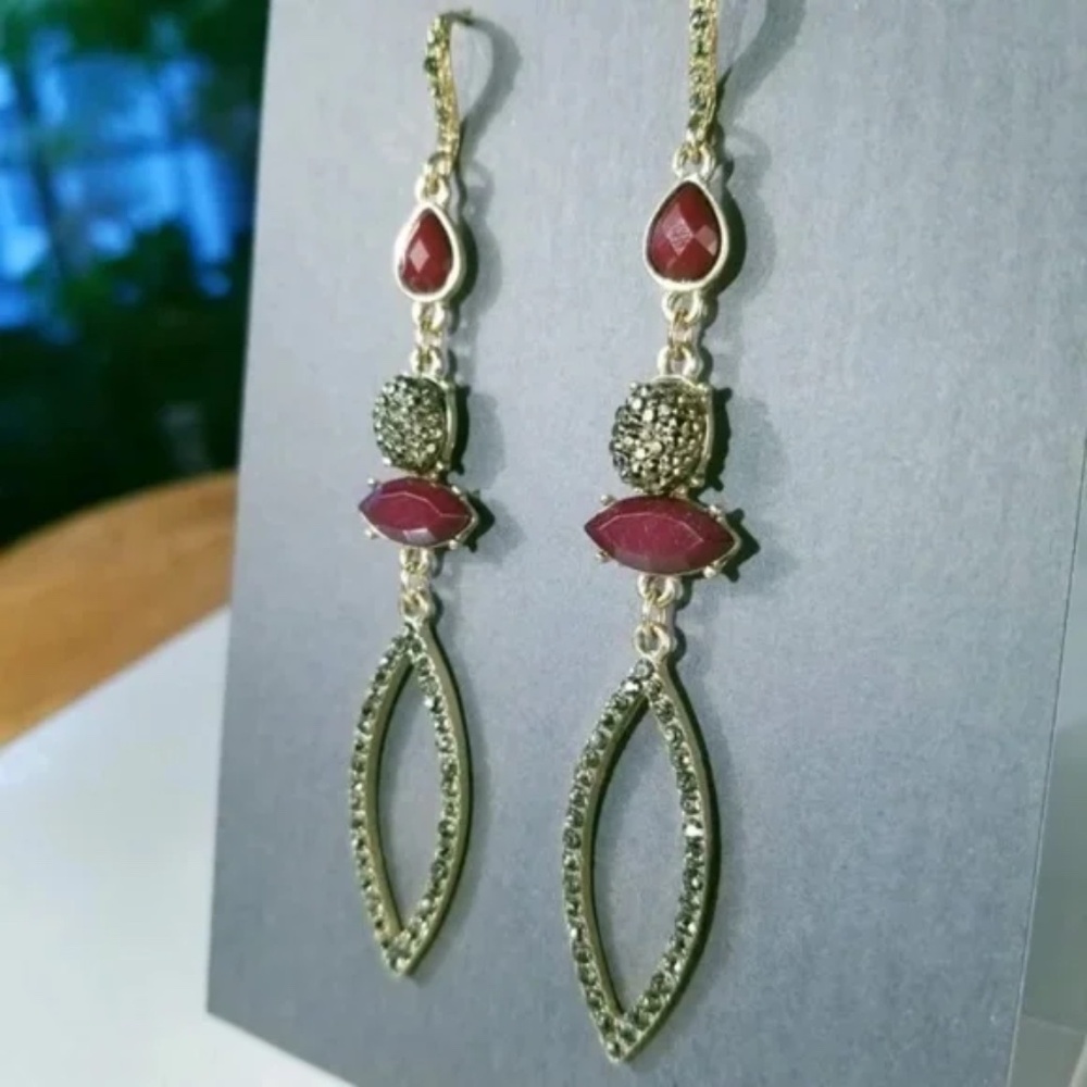 Red Stone and Sparkly Nugget Hanging Earrings